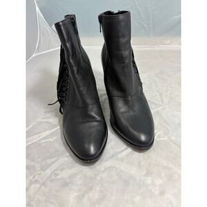 Aldo black leather bootie with fringe accent size 7